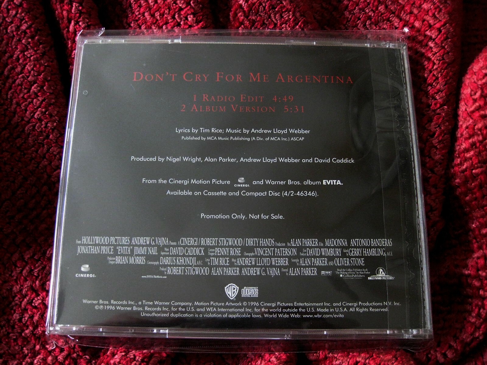 MADONNA DONT CRY FOR ME ARGENTINA EVITA PROMO CLUB CD COLOR FRONT BACK SINGLE LP eBay