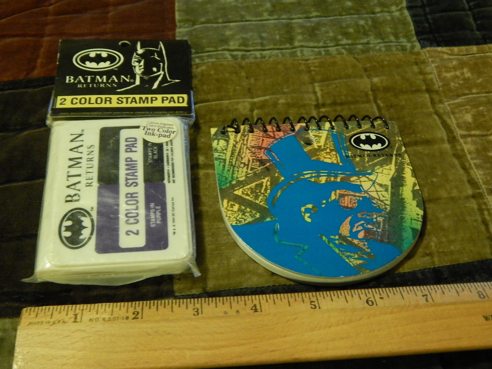 Batman Returns (1991) LOT of 2 ~Two Color Stamp Pad + Penguin Spiral Notepad~