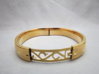 10k Yellow Gold Filled Bangle Bracelet Mark C.T. Hinged Flower Designer Antique
