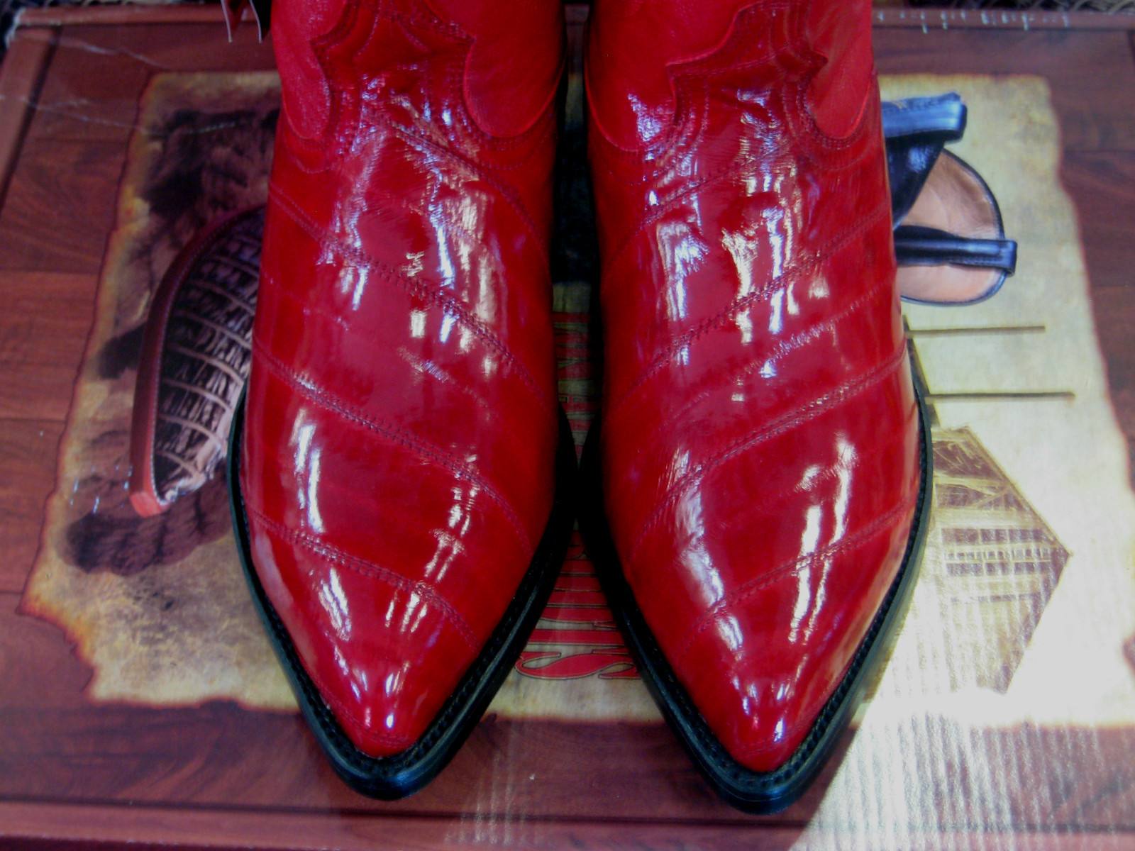 Pre-owned Los Altos Boots Los Altos Men Red Genuine Eel Western Cowboy Boot J-toe D Width
