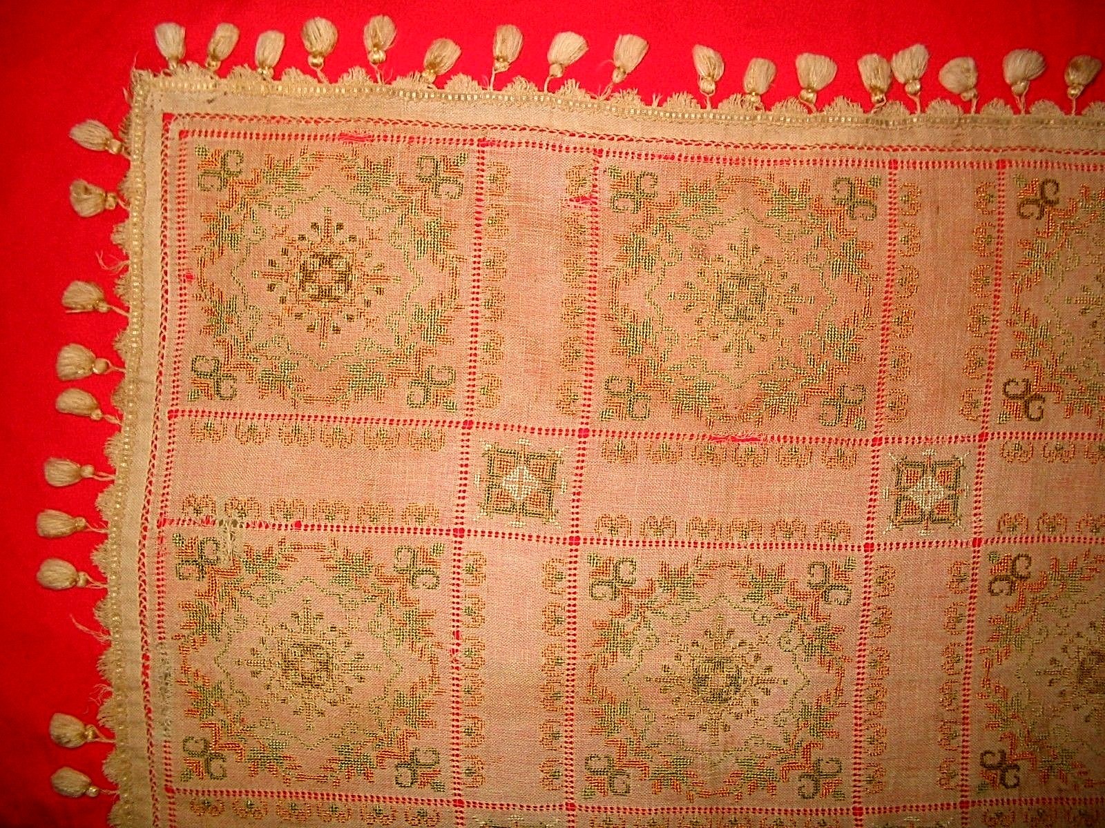 Antique Dutch Frisian Needlework Table Scarf rare early 1800's