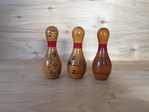 Lot of 3 Vintage Miniature Mini Wood Bowling Pin Trophy Award