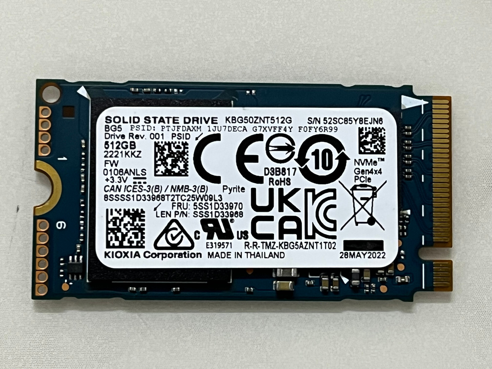 Kioxia (Toshiba) KBG50ZT512G 512GB M.2 2242 SSD PCIe Gen4 Kioxia (Toshiba) KBG50ZT512G 512GB M.2 2242 SSD PCIe Gen4