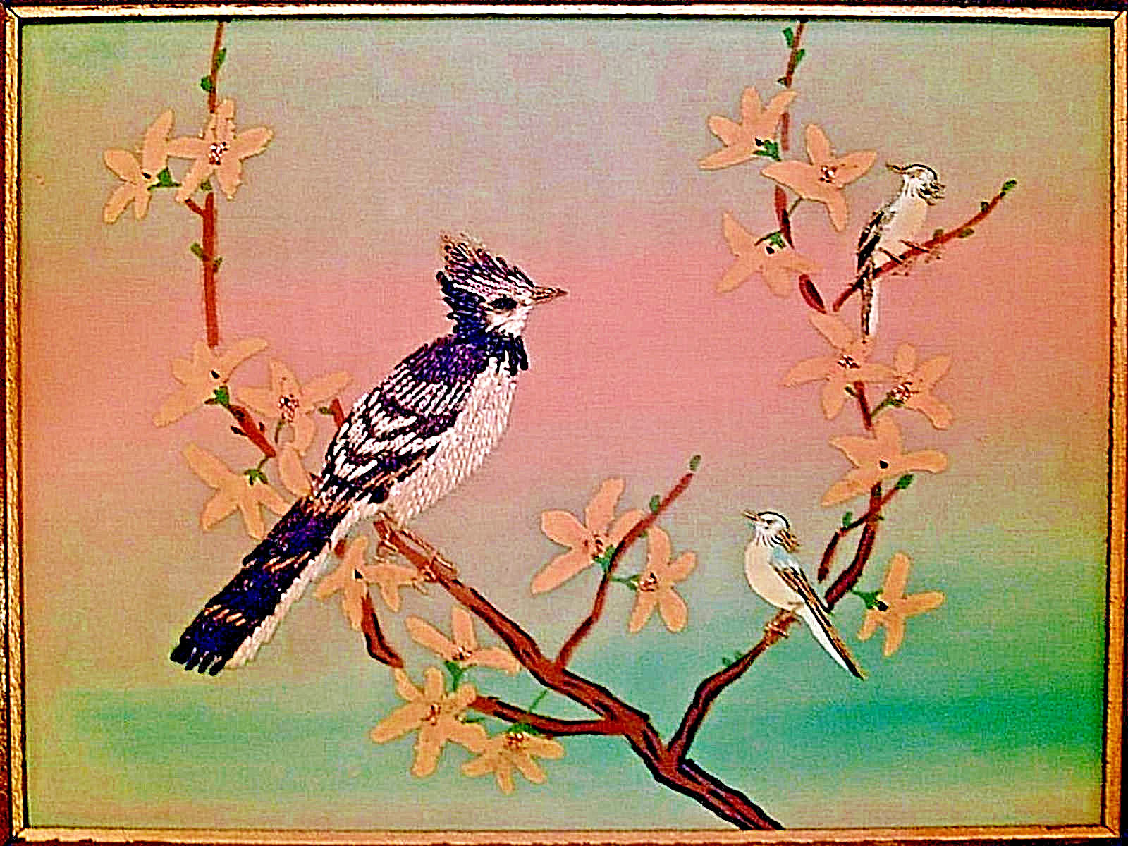 VTG 1965 Embroidered Painted Framed 