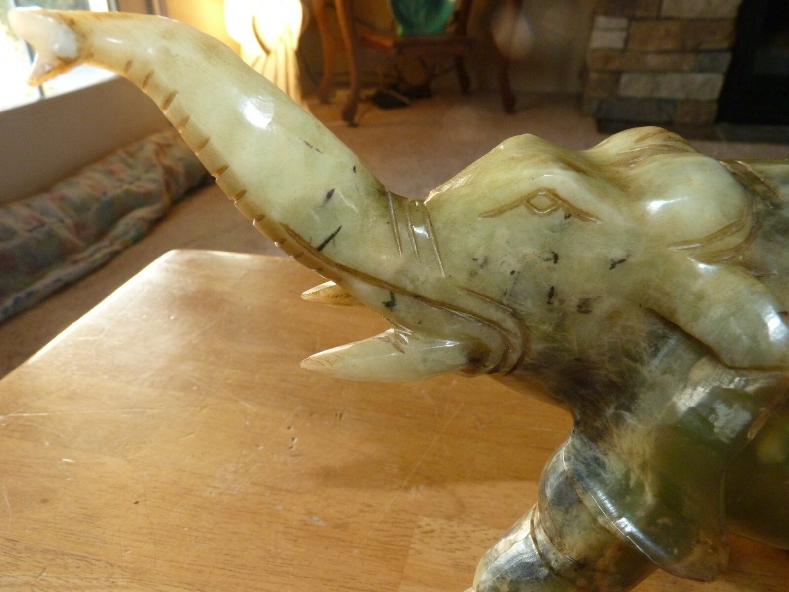 FINE CARVED  GREEN JADE ? ELEPHANT VERY  HEAVY