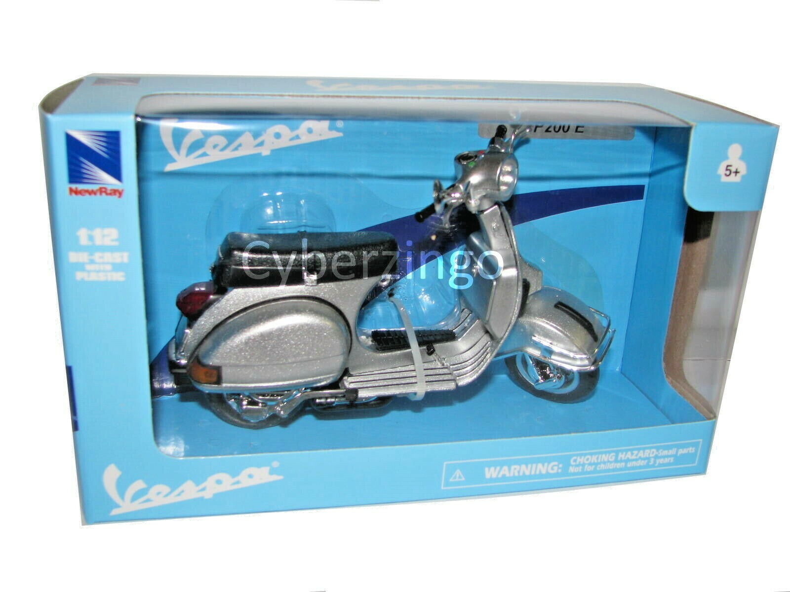 Vespa P200E 1/12 Scale Silver Diecast Scooter Model NewRay