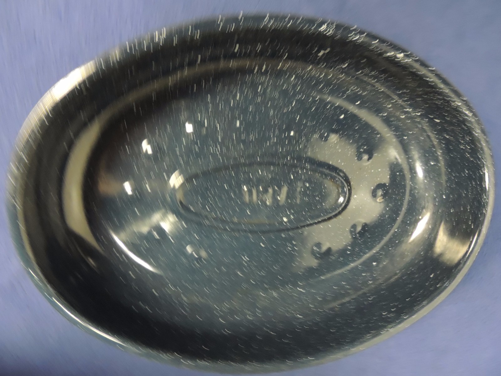 Vintage Blue Granite Ceramic Oval Roaster Made in USA