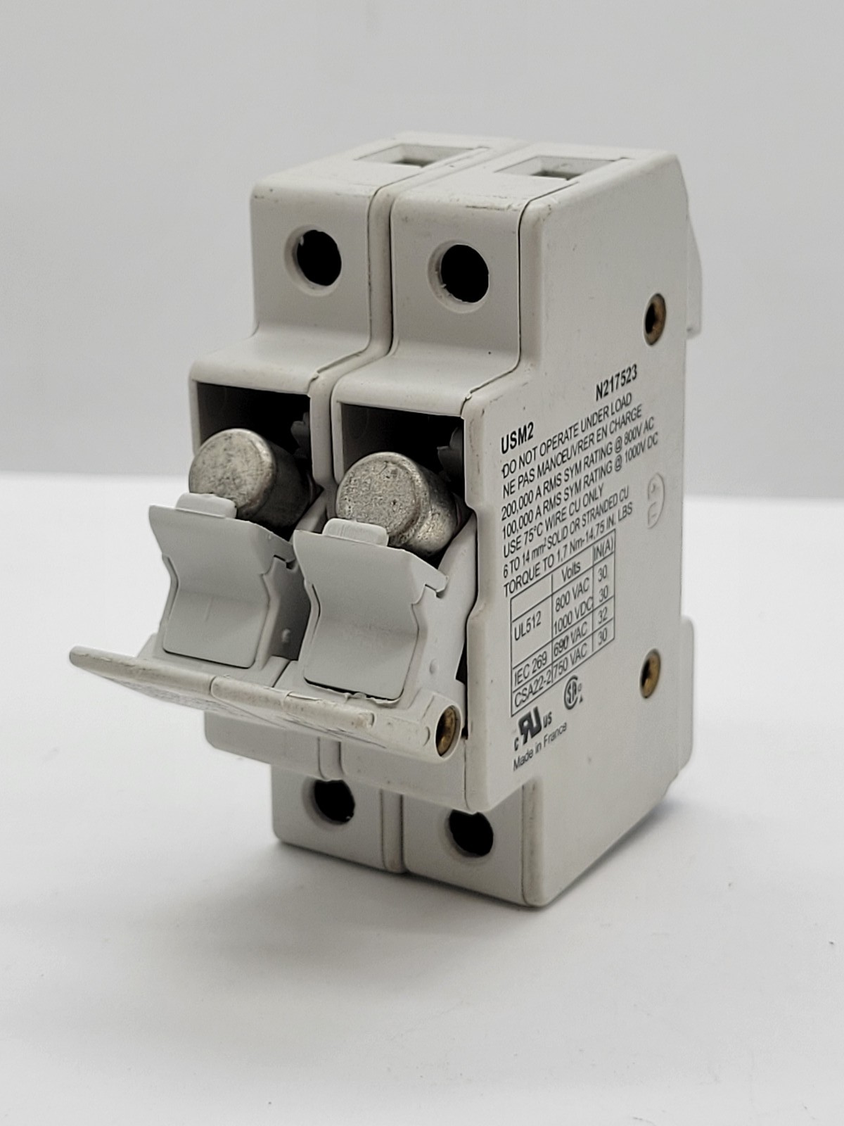 Ferraz Shawmut USM2 Ultrasafe Fuse Holder w Fuses 30A 2P 800V TRM6