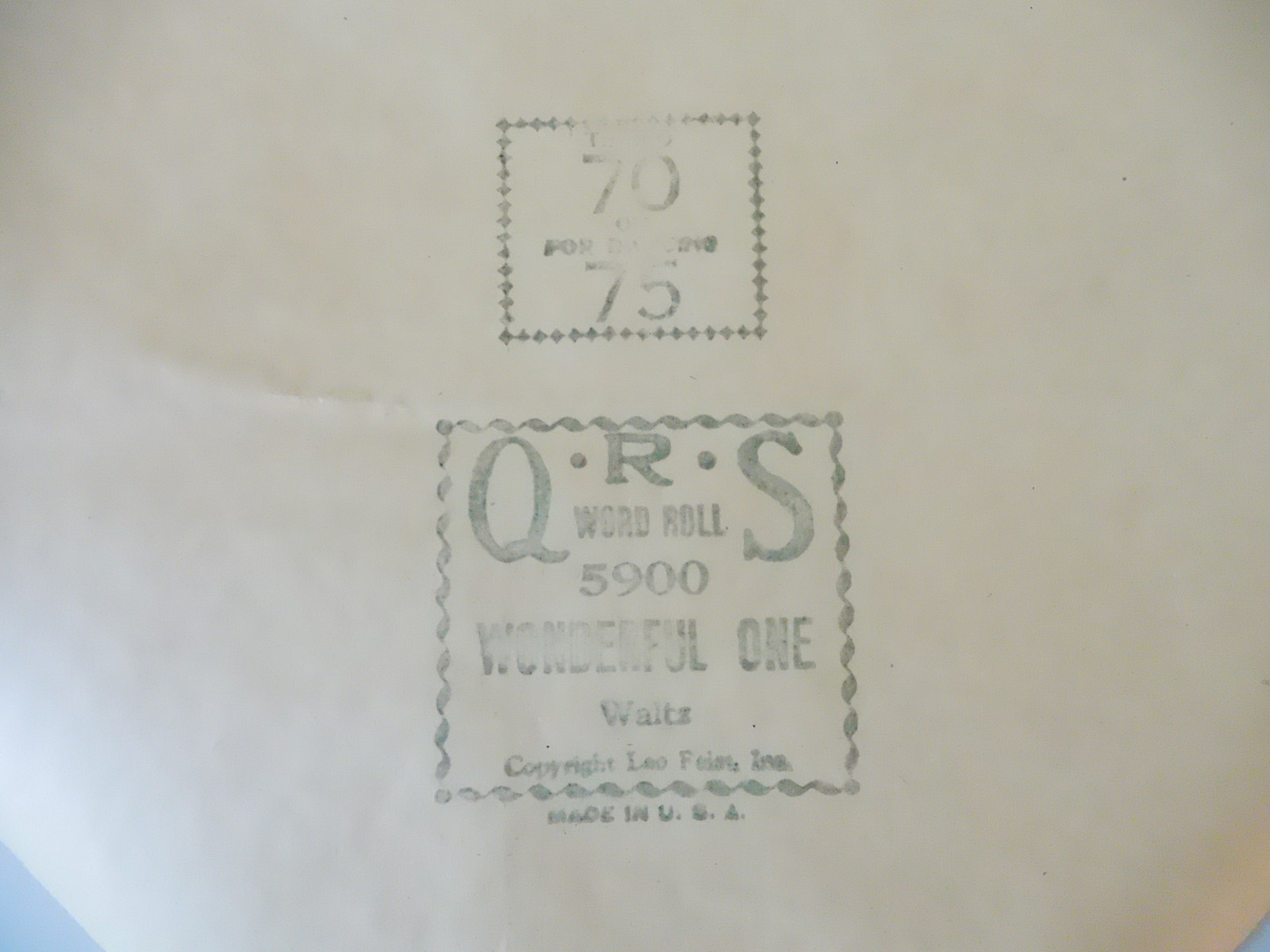 WONDERFUL ONE  -QRS Player Piano Word Roll  5900  -NO DAMAGE
