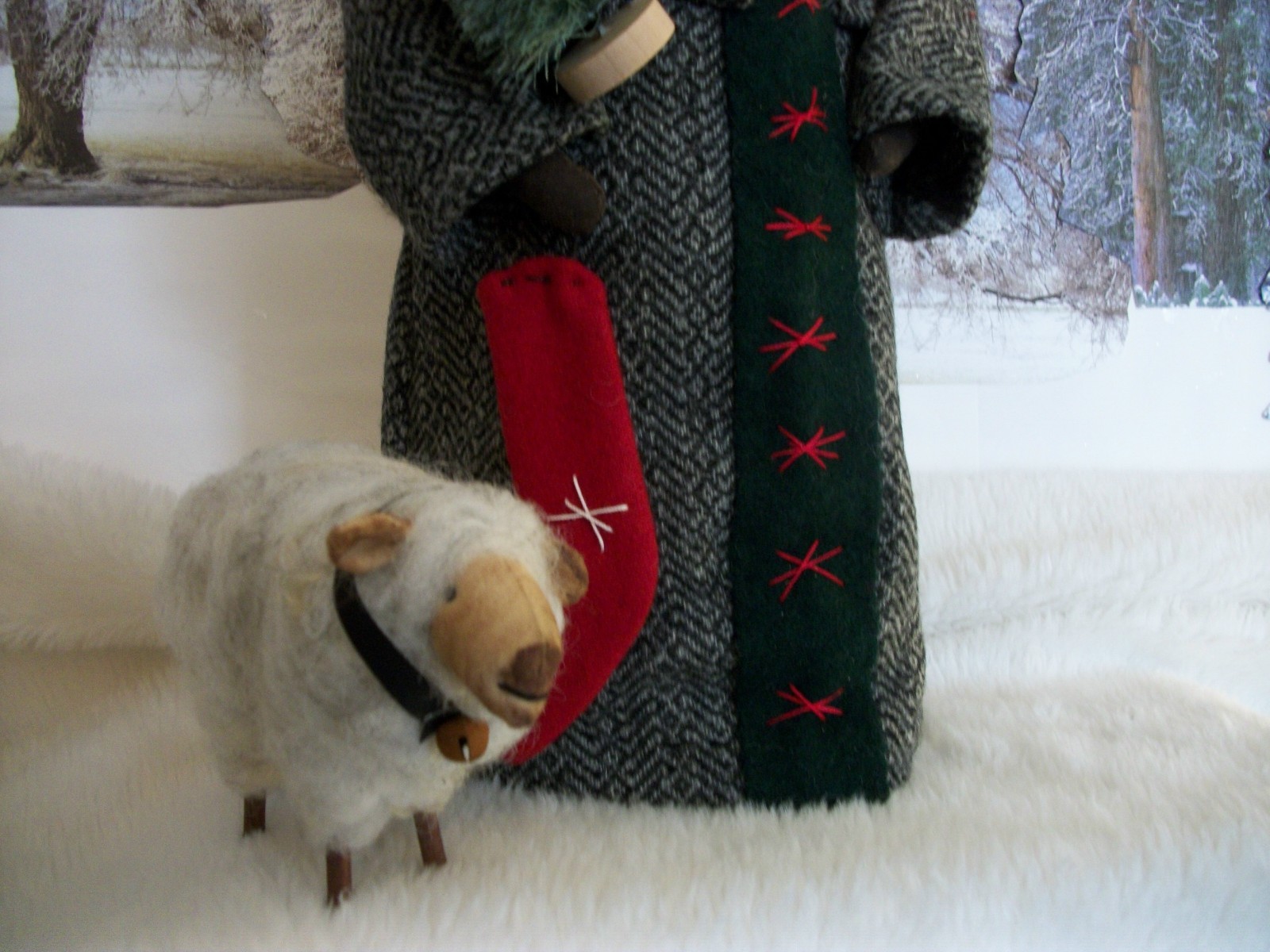 Primitive doll,Christmas, Santa & sheep,handmade,collectibles, Dumplinragamuffin