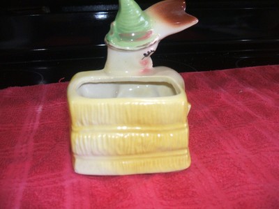 SHAFER 23 K Gold Donkey with Green hat planter  Wonderful