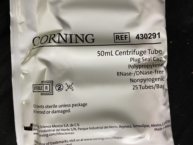 CORNING Polypropylene 50mL Centrifuge Tube w/ Plug Seal Cap 430291 (25/pk)