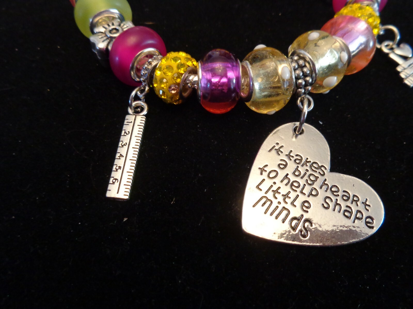 HANDMADE BIG HEART TEACHER TEACHING MURANO EUROPEAN BEADED CHARM SNAKE BRACELET