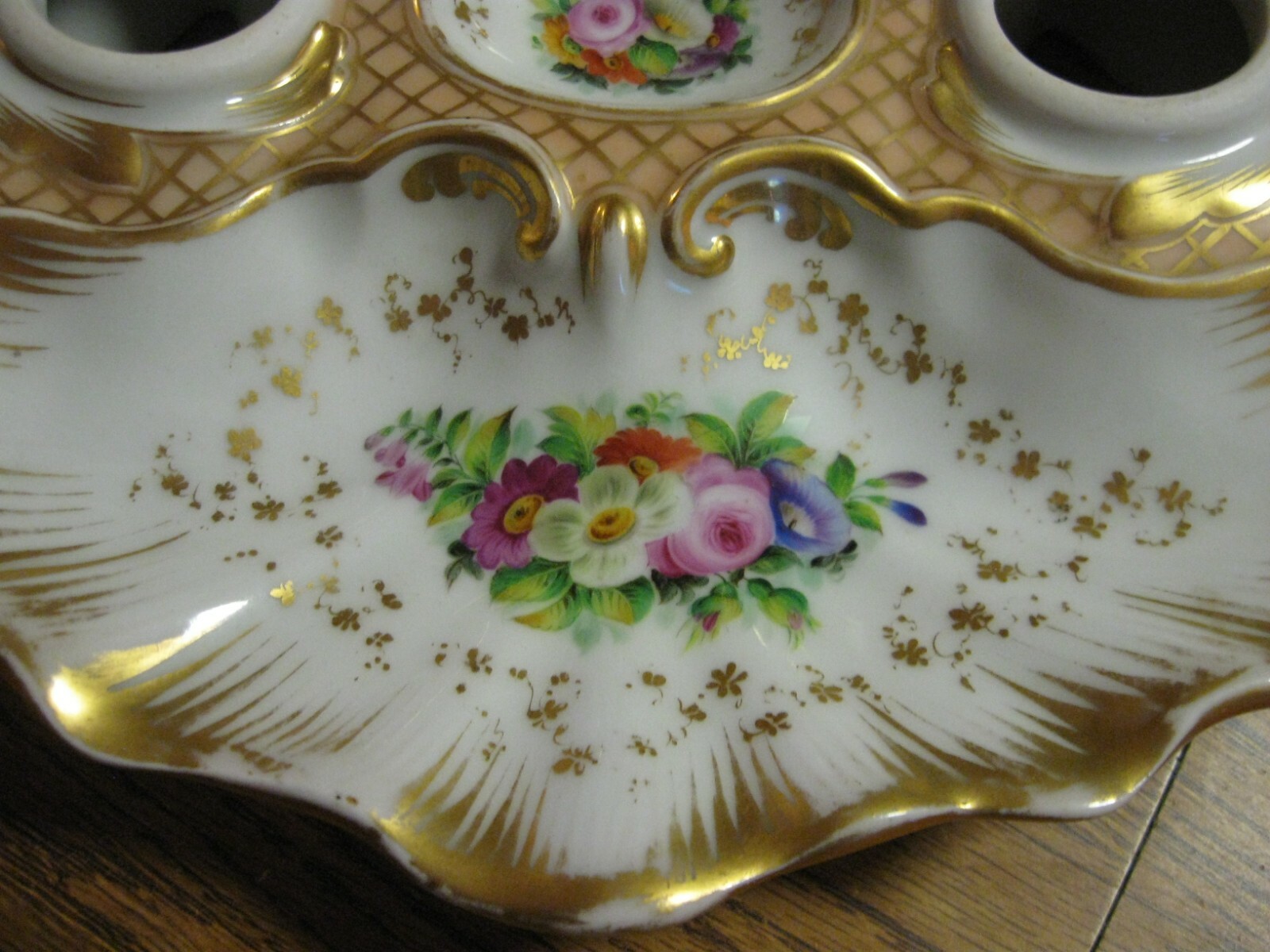 ANTIQUE KPM DESK SET, INKWELL , DUSTER  AND TRAY FROM GERMANY EXQUISITE