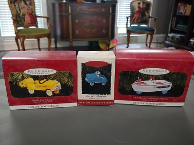 Hallmark Car Ornament Lot Kiddie Car Classics Dump Truck Champion Jolly Roger 