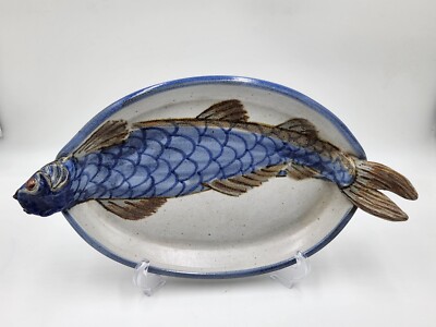 Allen Williams Pottery Rainbow Trout Serving Plate 15''x 8.25'' Signed By Artist