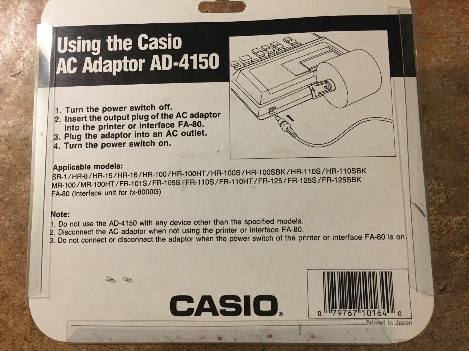 Casio Printing Calculator AC Adapter Model AD-1450 NEW