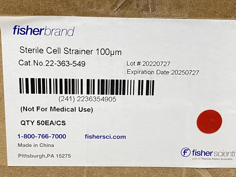 (50/Cs) FISHERBRAND 100um Nylon Mesh PP Cell Strainers Yellow Sterile 22-363-549