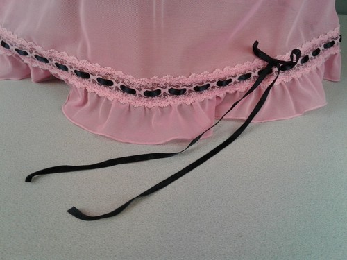 Ladies junior size pink sheer nylon teddy trimmed in black size 36B