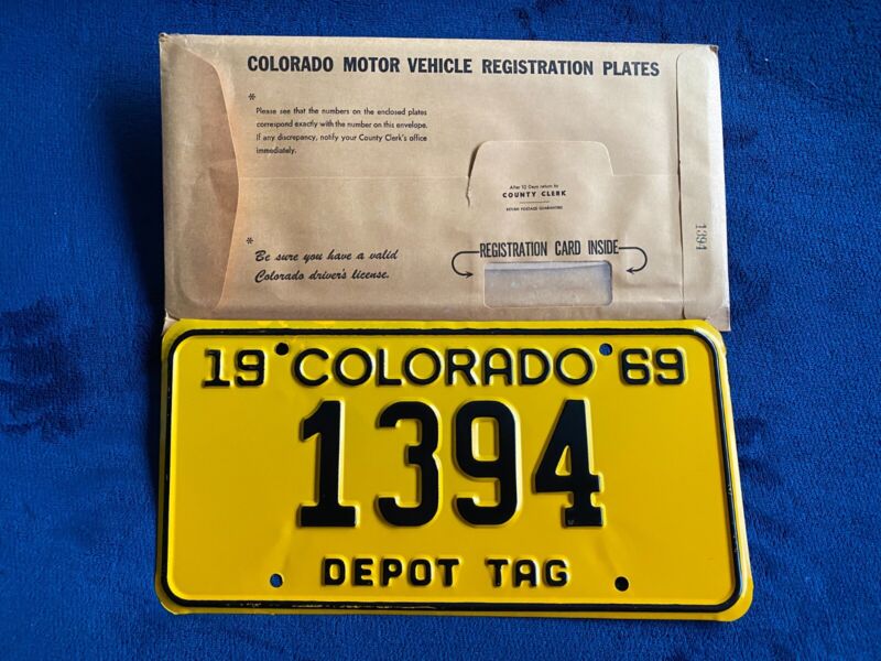 1969 Colorado Depot Tag License Plate # 1394 First Year of Issue
