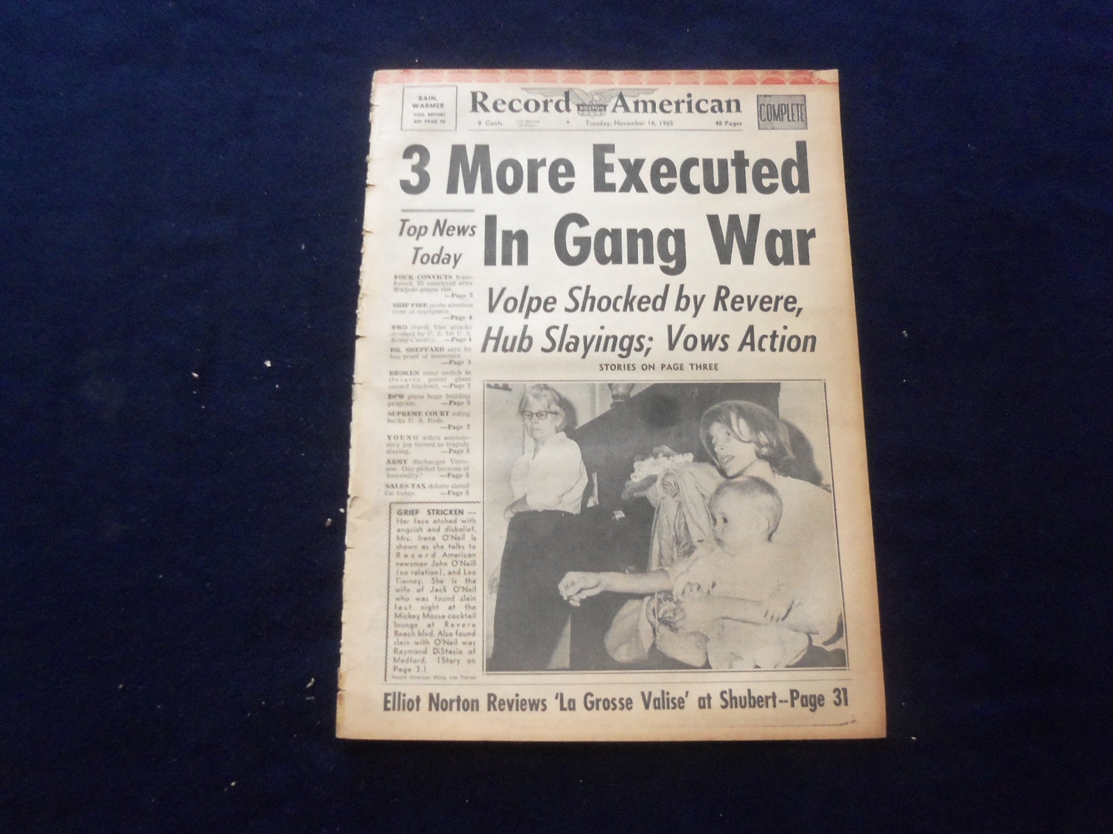 1965 NOV 16 BOSTON RECORD AMERICAN NEWSPAPER- 3 MORE KILLED IN GANG WAR -NP 6309