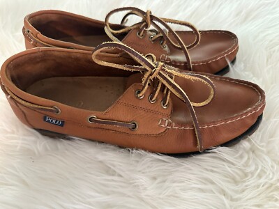Men s Polo Ralph Lauren Brown Leather Lace Up Boat Shoes Deck 