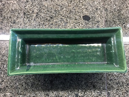 Vintage Greek key PLANTER INC Chicago Metal Meander Motif Emerald Green signed
