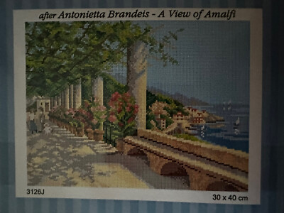 Printed Needlepoint Tapestry Canvas   a view of Amalfi Orchidea 3126  30x40 cm