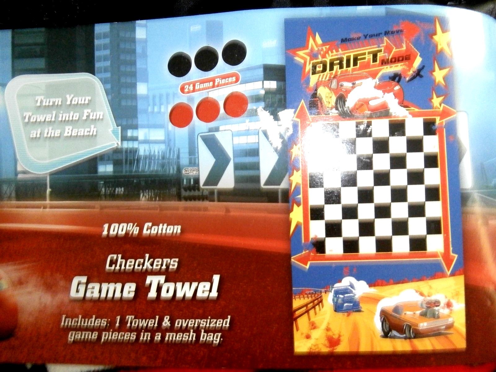 Checker's Beach Towel, Large Checker pieces, w/net bag and Beach Towel Pixar Car