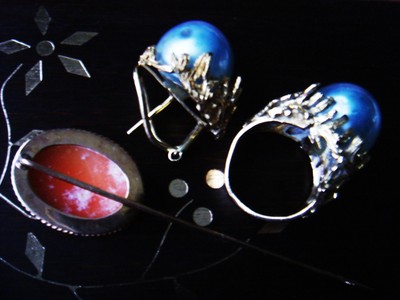 Vtg 14 KT Gold SCRAP Coral Pearl Vintage Ring Earring Stick Pin 24.6 gr