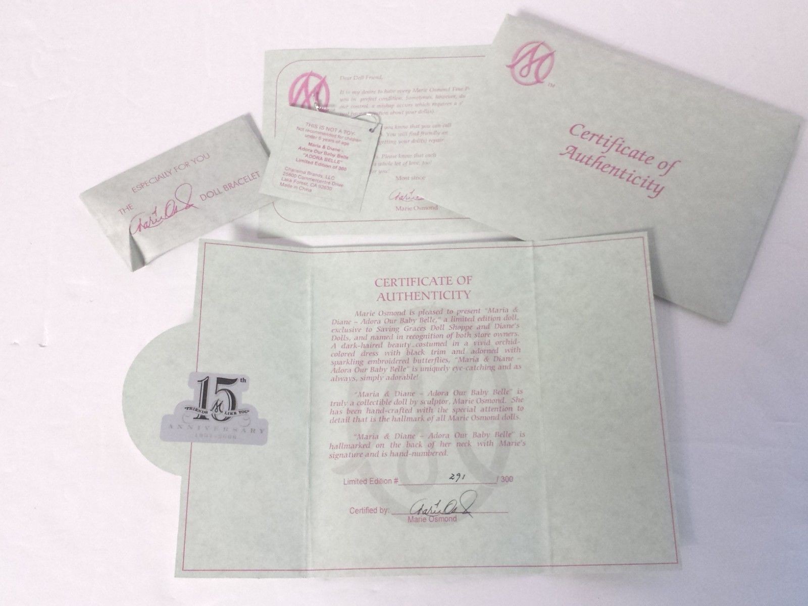 RARE NRFB MARIE OSMOND DOLL MARIA & DIANE ADORA OUR BABY BELLE COA #291 OF 300