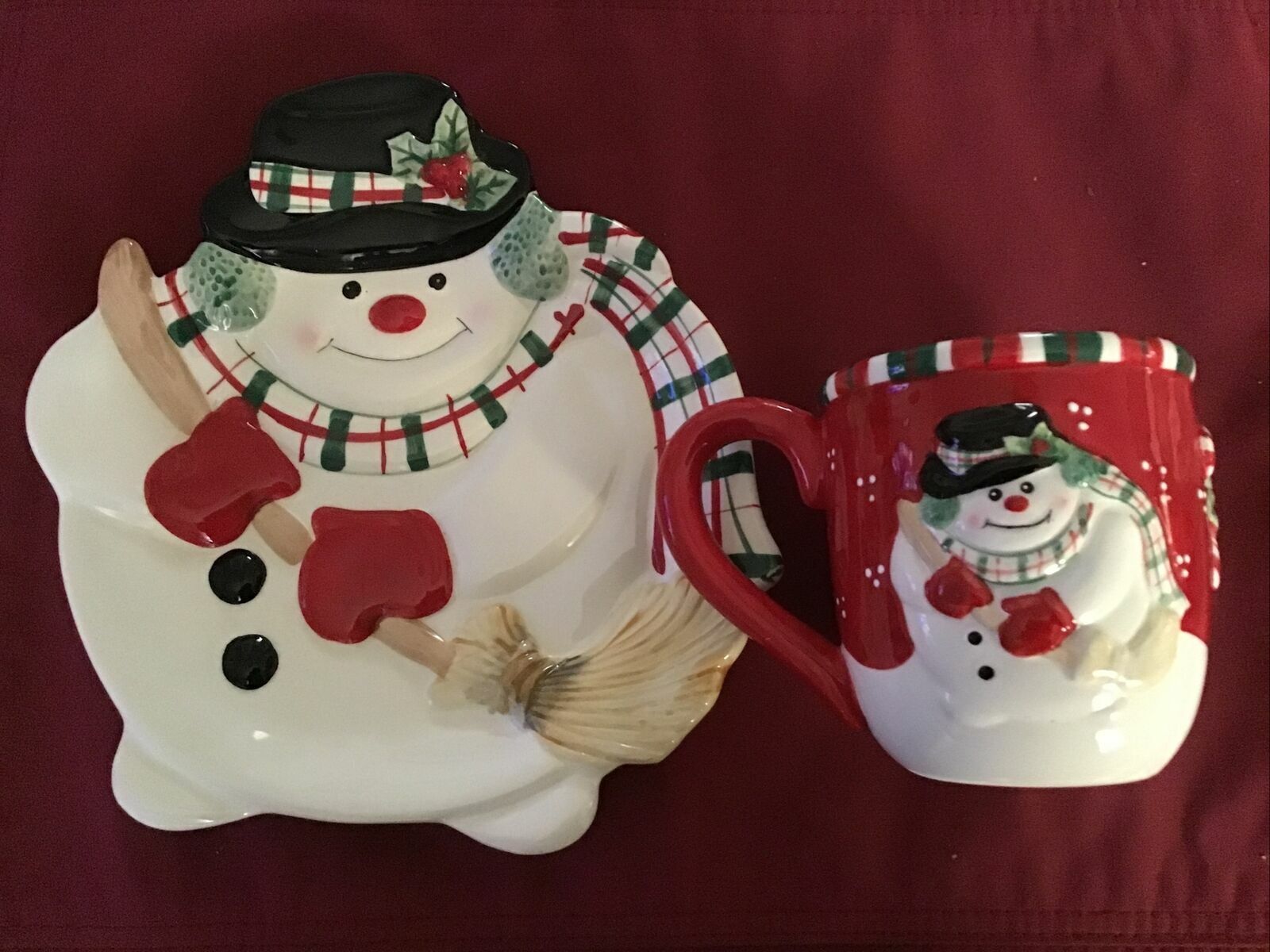 Fitz and Floyd Holiday Snowman Mug & Plate Set Christmas Holiday 