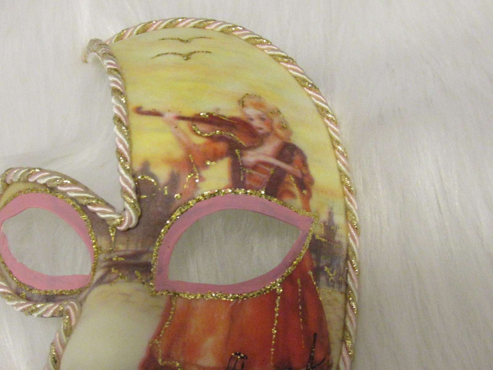 MASCHERA DEL GALEONE~ITALY~HAND MADE VENEZIA MASK~ handheld white/pink