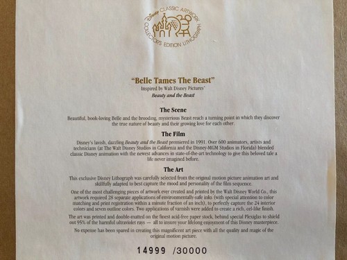 Disney Art - Beauty and Beast Litho Framed - Limited Edition Numbered