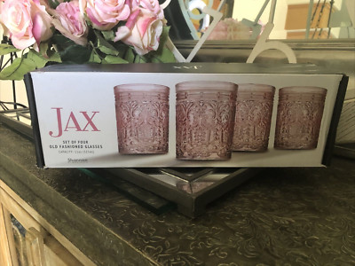 Jax Double Old Fashioned Beverage Glass Cup by Godinger - Pink - Set of 4 NIB