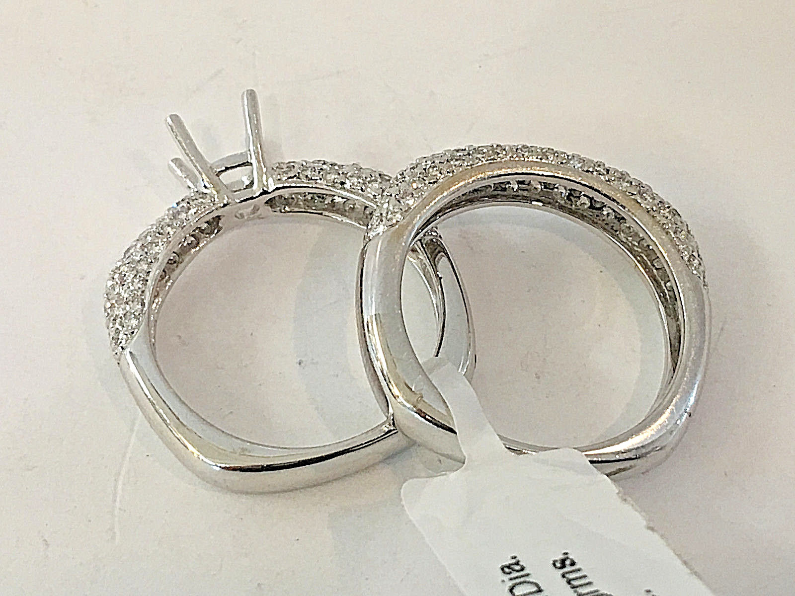 18k White Gold Diamond Semi Mount 2PC Bridal Wedding Ring Set.for Round Stone.KJ