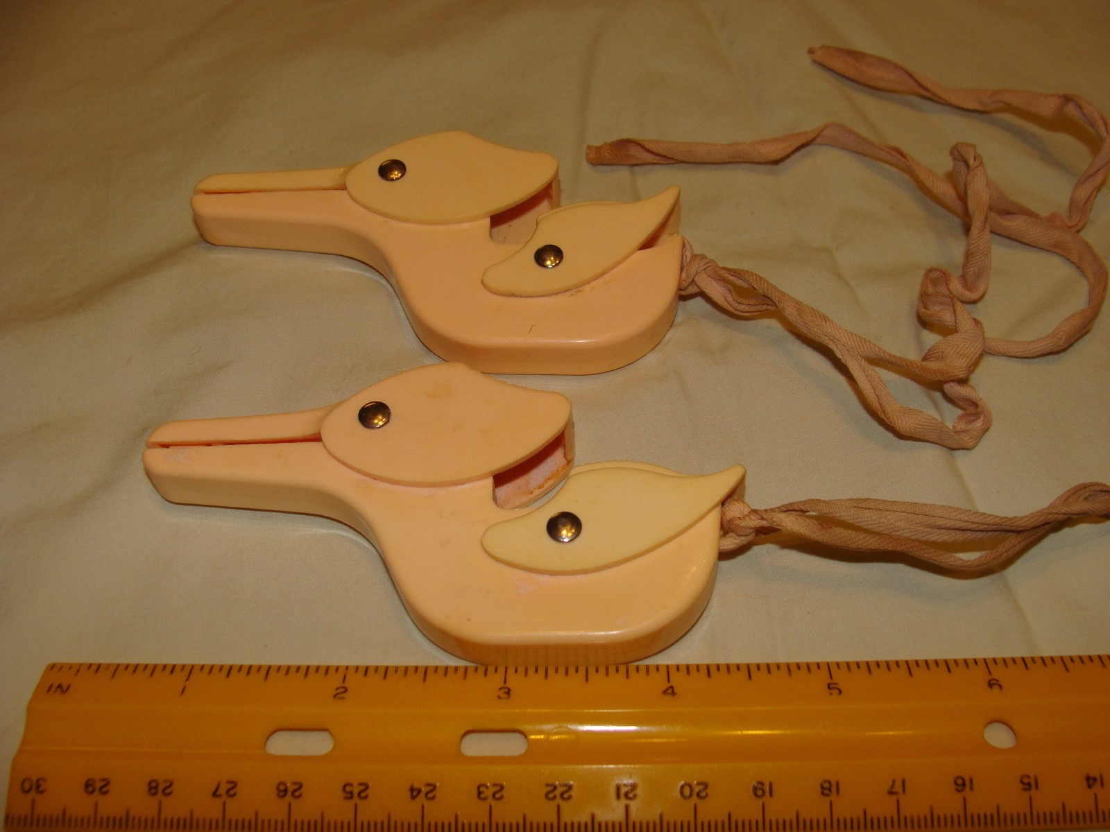 Antique 1940s celluloid stork baby crib blanket or sheet bedding clip