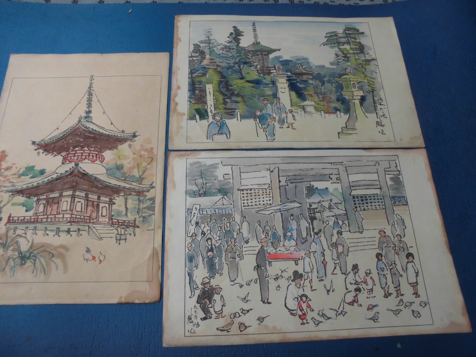 陶板3連綴り【浮世絵】JAPAN vintage vintage 陶板3連綴り【浮世絵】JAPAN