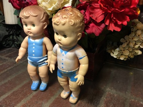 Vintage 1950’s The Sun Rubber Co., 2-8” Baby Squeak Doll, Girl & Boy