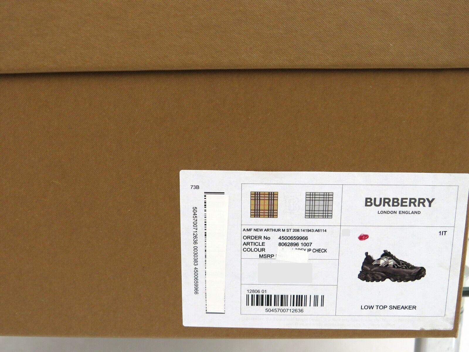 Pre-owned Burberry $950  Arthur Gray Green Check Canvas Rubber Logo Sneakers 44 Us 11 Italy