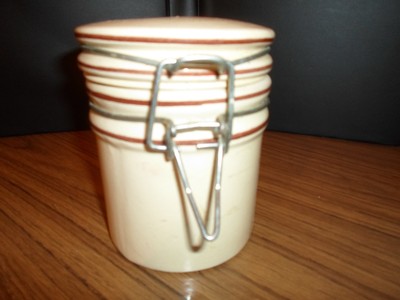 Cream Colored With Rose -  Stoneware  Crock - Canister w/ Lid & Seal & Wire Bail