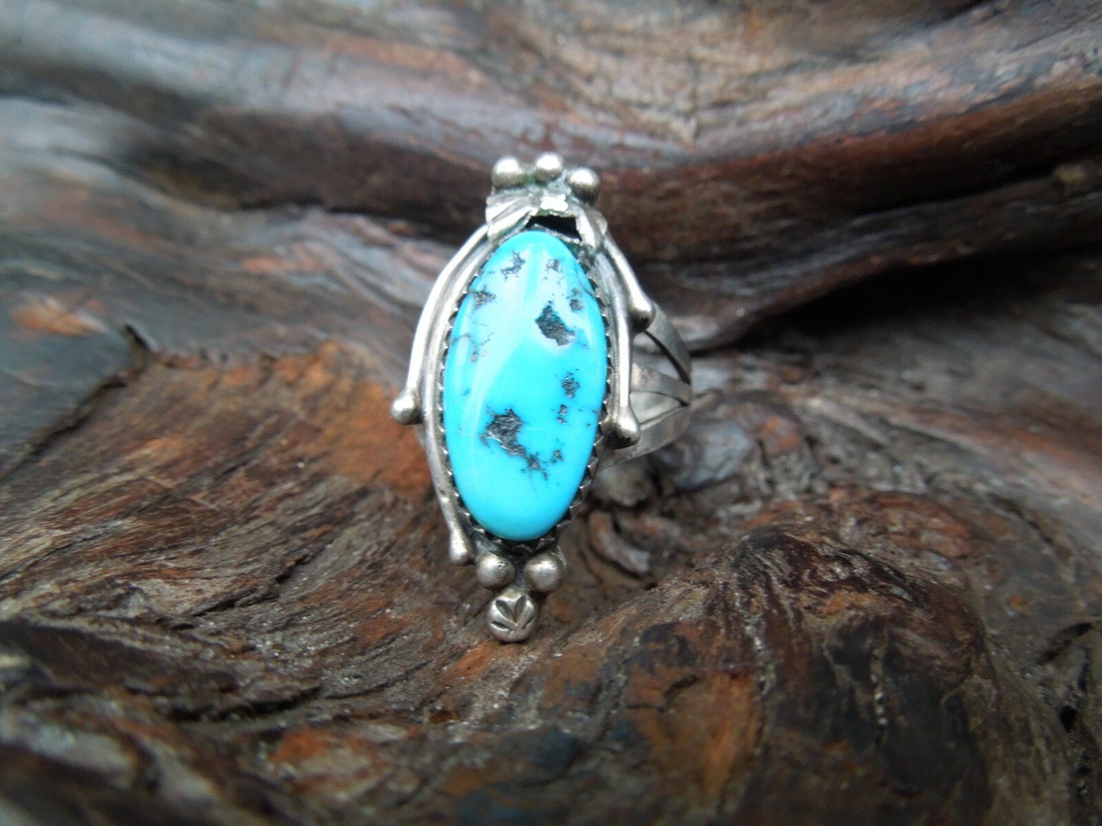 Vintage Sterling Silver Turquoise M. Nelwoot Navajo Ring