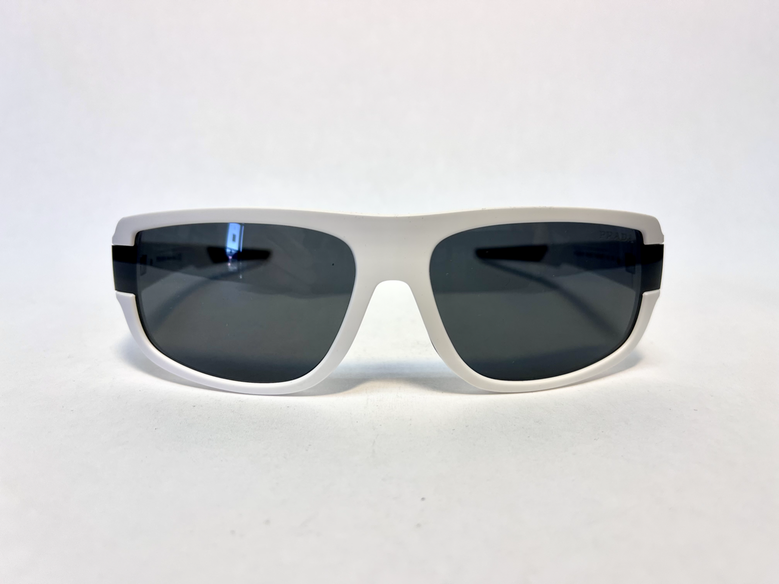 Pre-owned Prada 03w Linea Rossa Impavid Sport Sunglasses White Pilot Wrap Unisex Ps03wsf In Gray