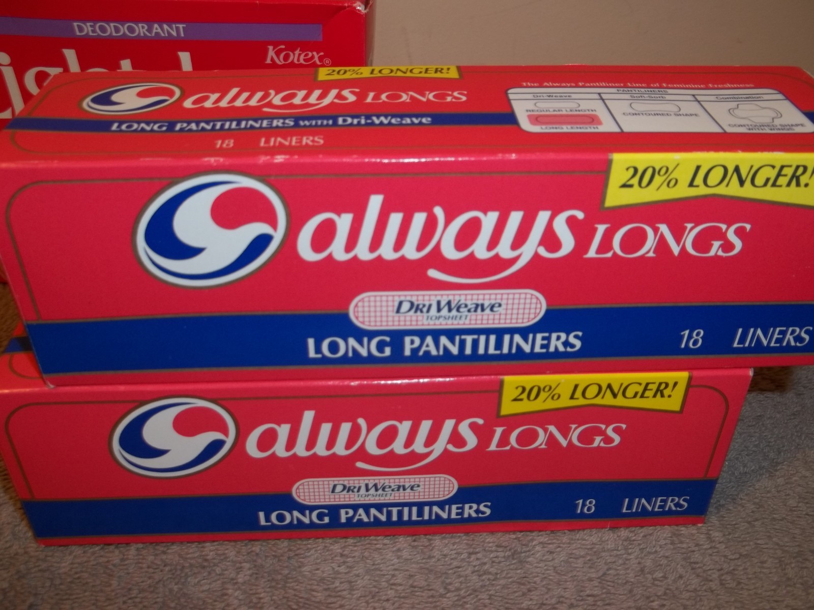 Vtg New In 5 Boxes Kotex Always Longs Lightdays Longs Pantiliners Movie TV Props