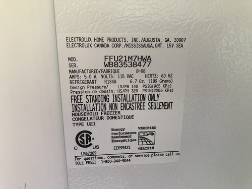 Upright Freezer Frigidaire 20.9 Cu Ft