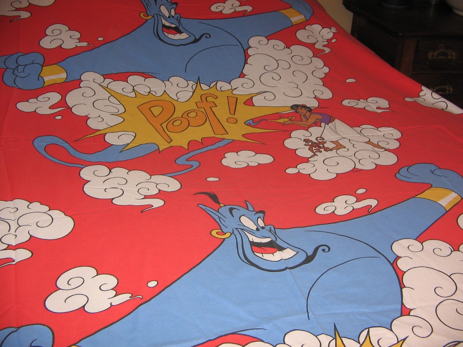 Vintage  Aladdin Genie Twin Flat Sheet Poof Sheet Disney Red