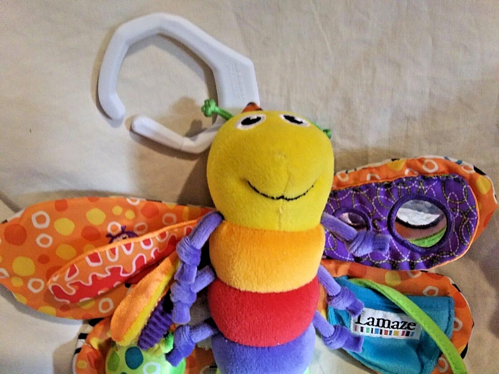 Lamaze Butterfly Hanging Baby Crib Toy Orange Plush Crinkles Rattles Squeakes