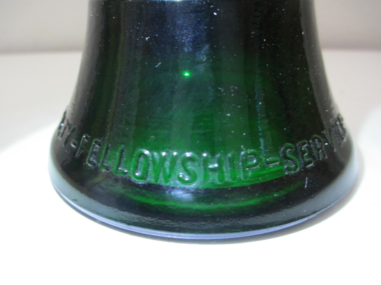 Vintage Telephone Pioneers of America Glass Bell Paperweight Emerald Green 1982