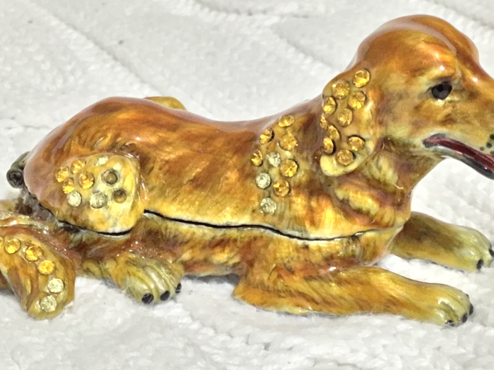 (AS IS) WELFORTH ENAMEL PEWTER & JEWEL DOG HINGED TRINKET BOX (1.25” X  2.75”)