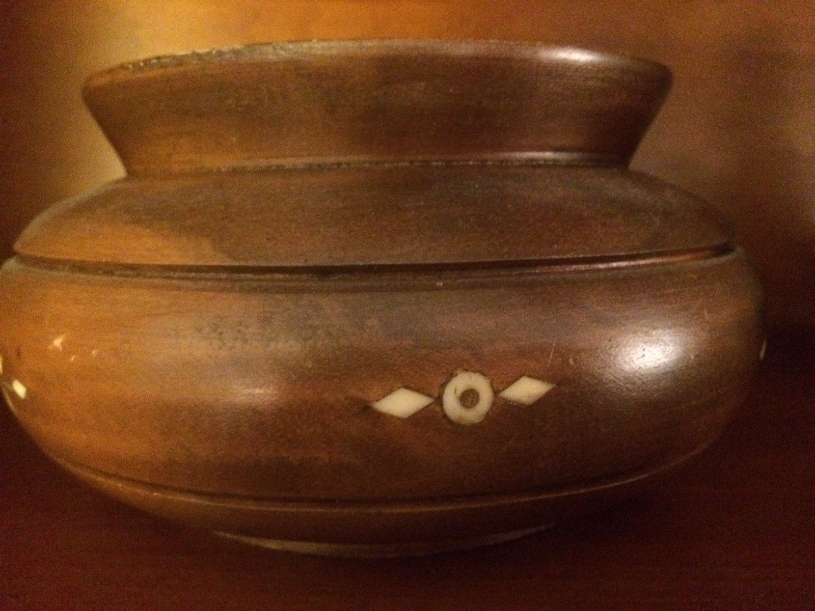 Vintage Mother of Pearl Inlaid Wooden Bowl